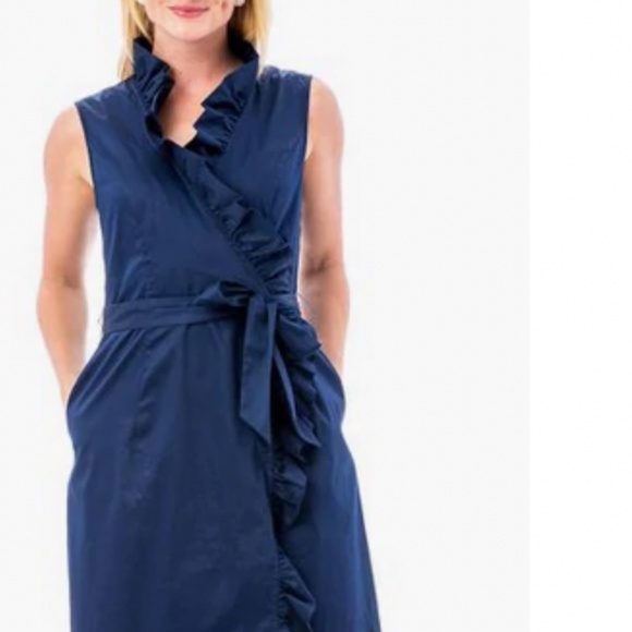 Elizabeth McKay ruffled‎ sleeveless wrap dress in navy. Worn 1x - Picture 1 of 5
